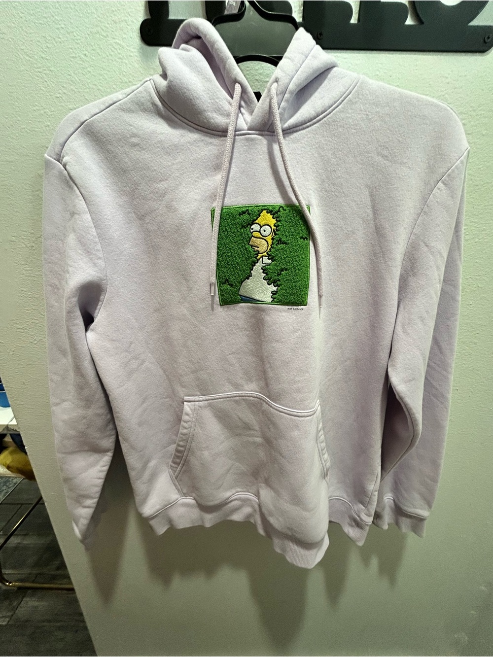 H&M Lavender Crewneck Hoodie with Green Embroidered Graphic